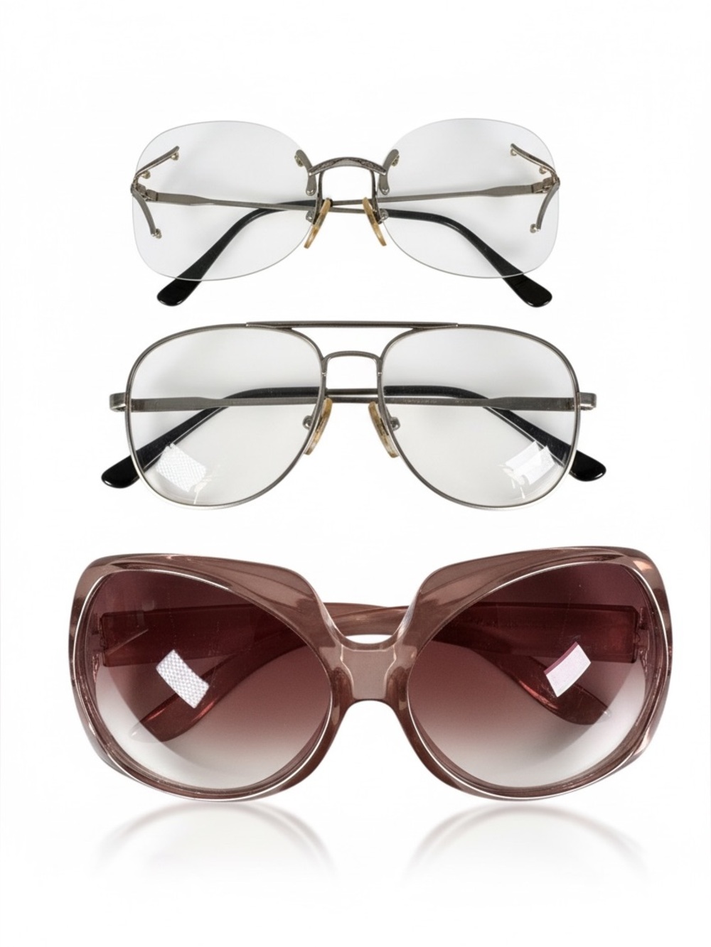 Vintage Retro Eyewear Lot Three Pairs Oversized Sunglasses And Clear Frames
